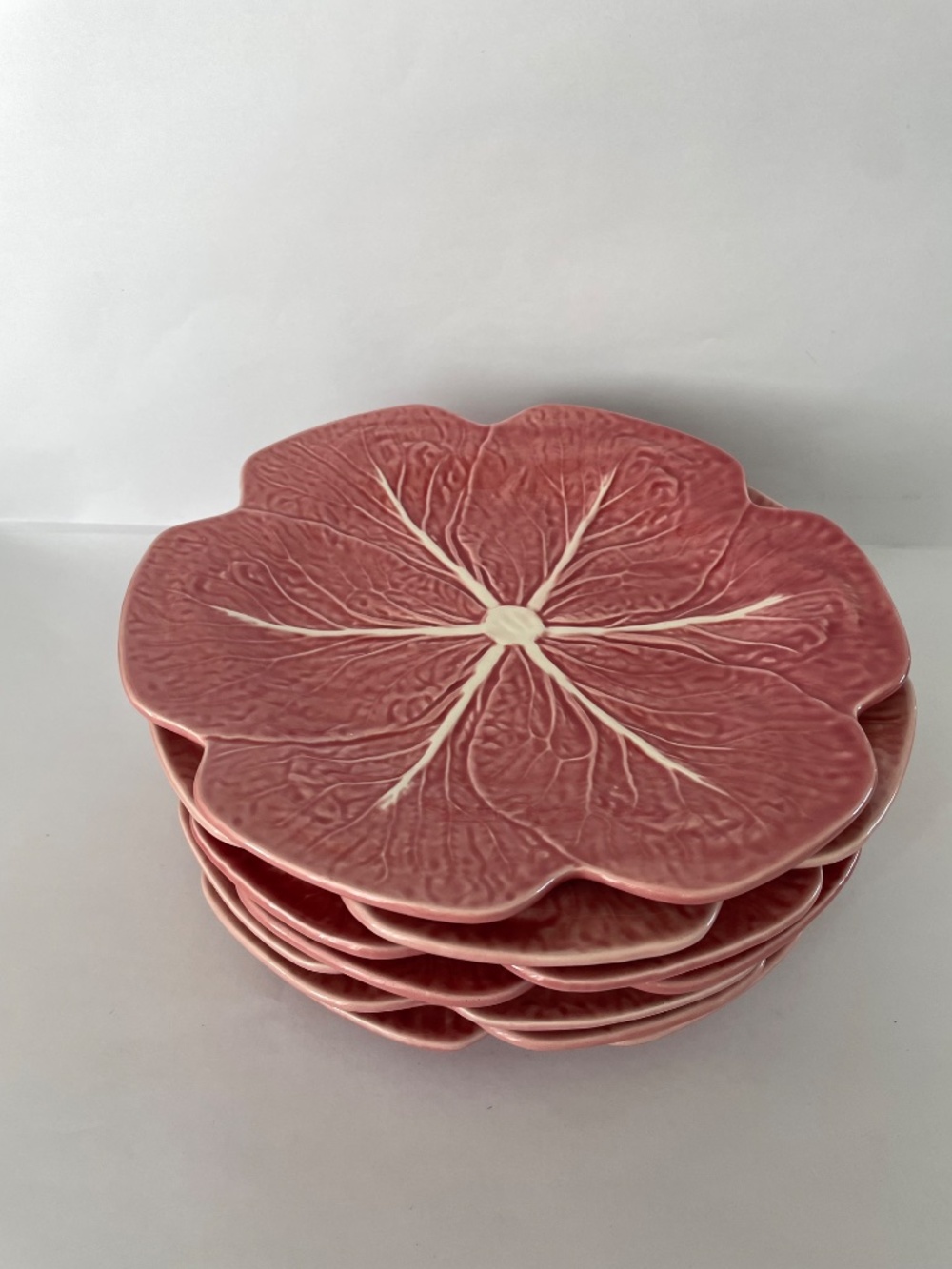 Set of 7 Bordallo Pinheiro Pink Cabbage Dinner Earthenware Plates, Vegetable